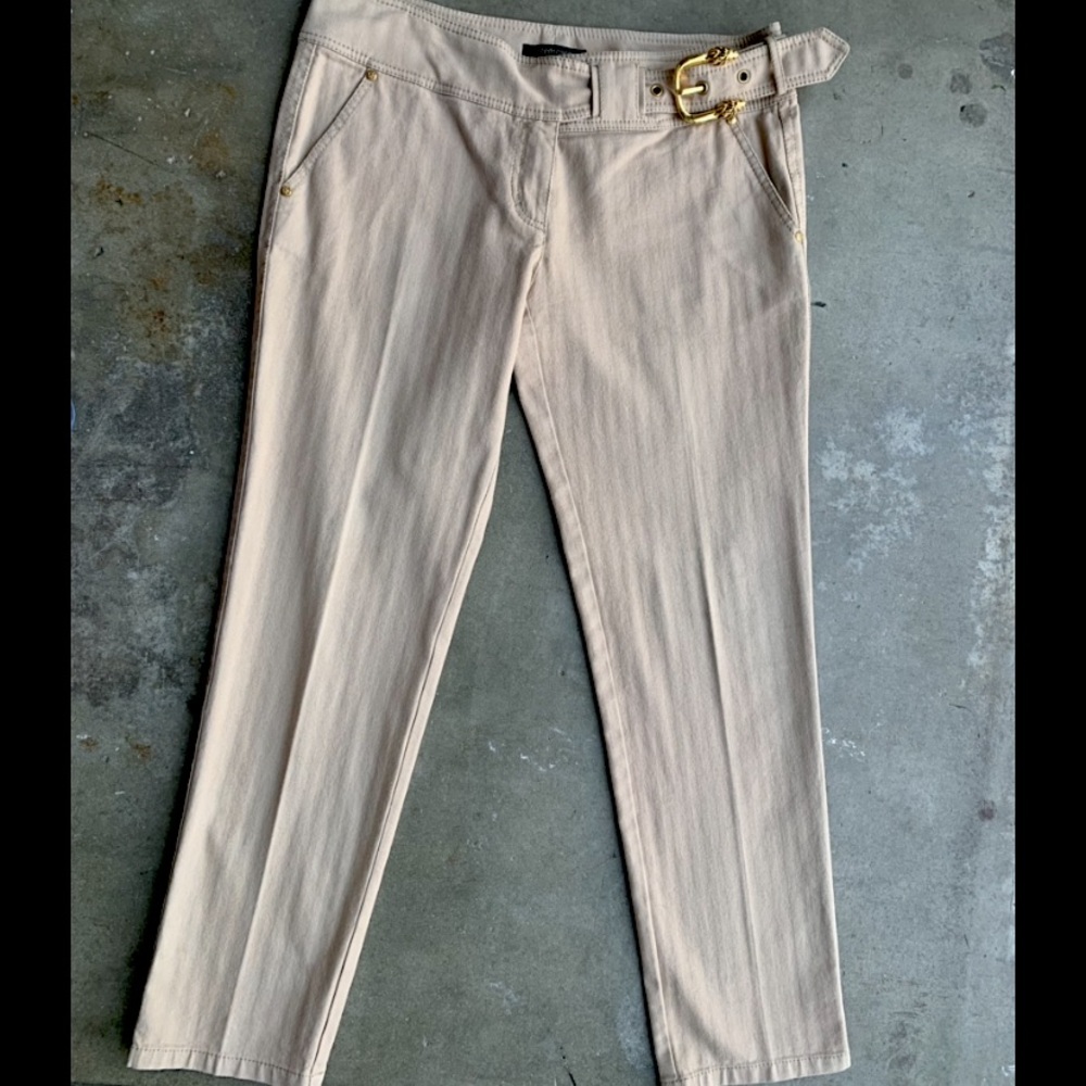Roberto Cavalli Tan Cropped Pants with Lion Head Belt 🦁